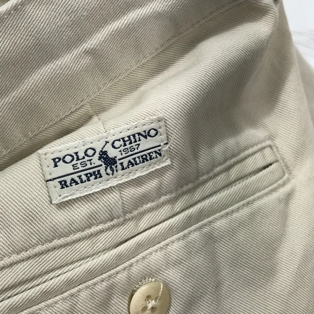 Vintage Polo Ralph Lauren Chino Pants 40x30 Beige Heavy Twill Cotton Pleated 90s